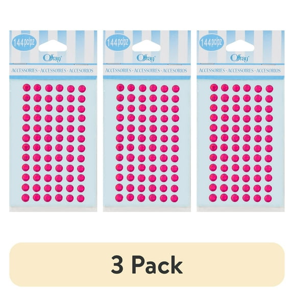 (3 pack) Offray Accessories, Hot Pink Adhesive Gem Embellishments, 144 Pieces