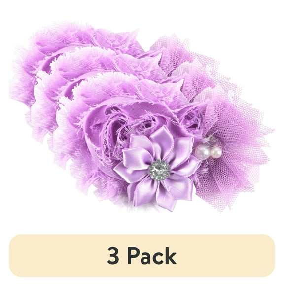 (3 pack) Offray Accessories, Lavender Satin Tulle with Gem Flower Cluster, 1 Each