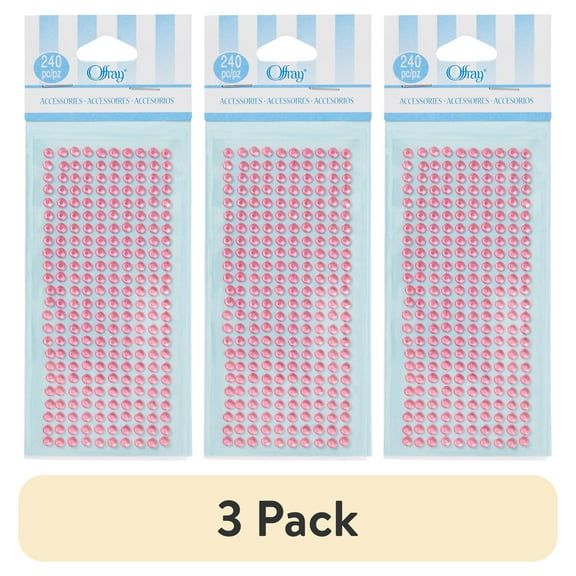 (3 pack) Offray Accessories 240 Single Loose Piece Pack Adhesive Pink Rhinestone Gem Embellishments