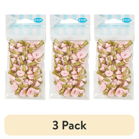 (3 pack) Offray Accessories, Pink Value Pack, Small Ribbon Rose Embellishment, 40 count