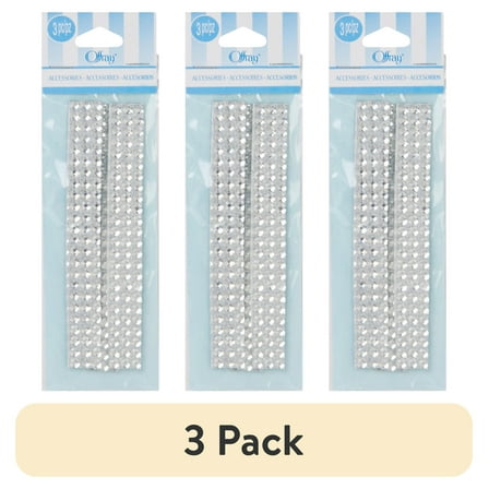(3 pack) Offray Accessories, Silver Adhesive Gems are great additions to self printed invitations, scrap booking or any craft project, 3 strips, 1 Package