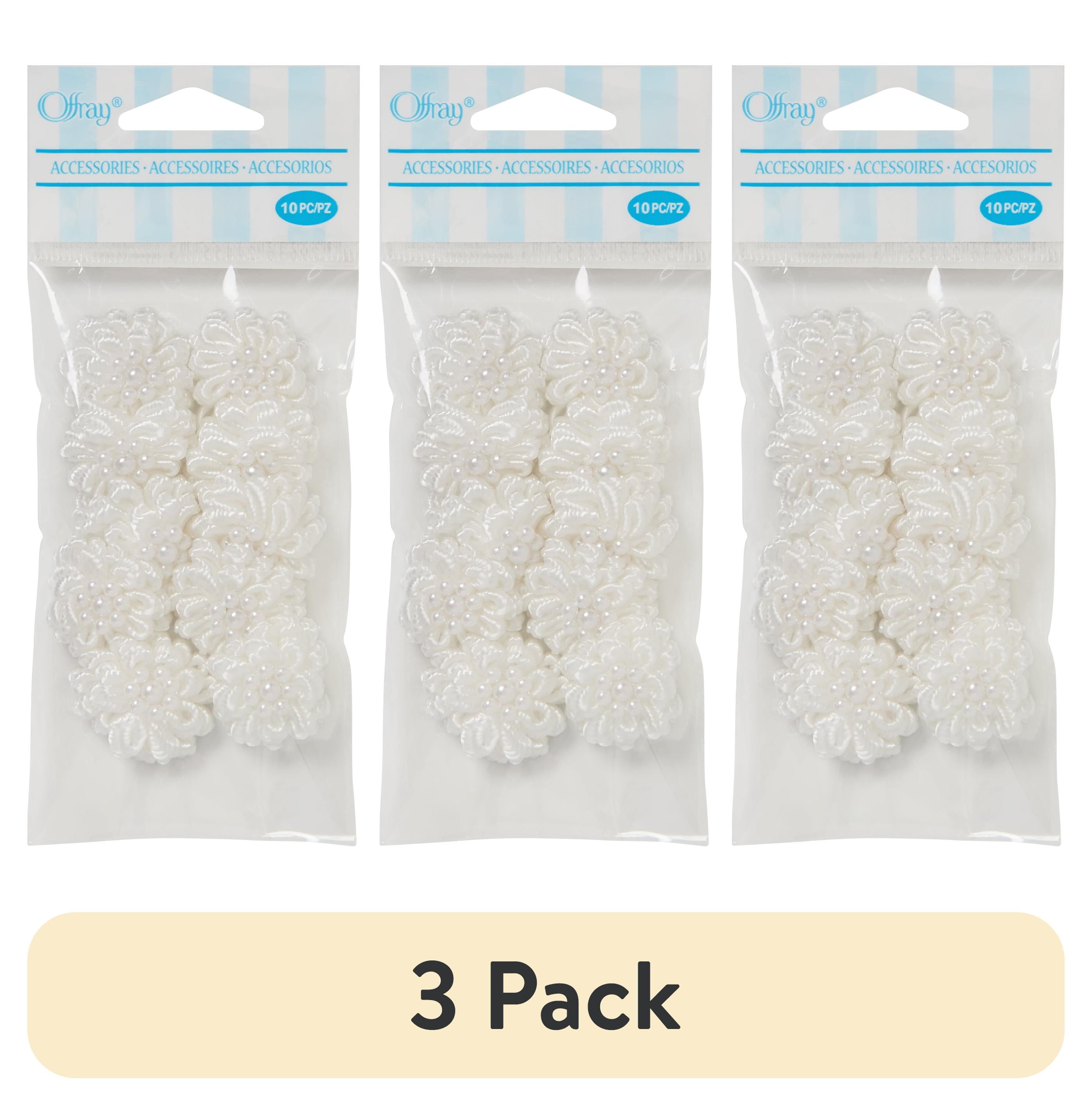 (3 pack) Offray accessories, white elegant flower with pearls accessor yard, 10 count, n yardlon, hand made, 1 package