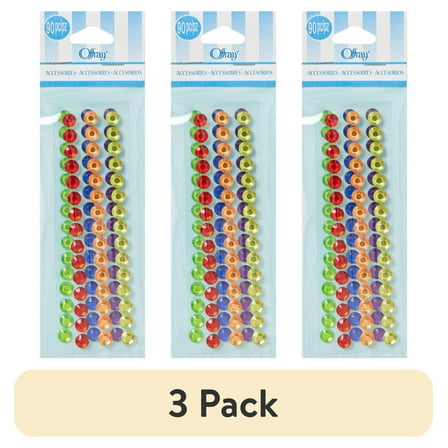 (3 pack) Offray multicolor, adhesive gems stripes, 90 pieces, 1 package