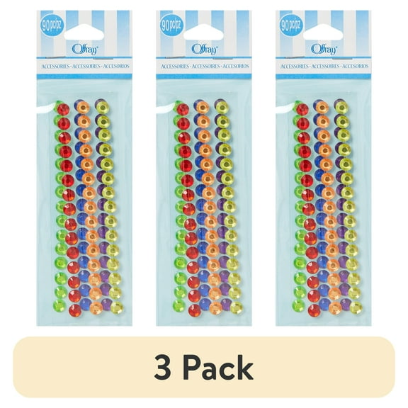 (3 pack) Offray multicolor, adhesive gems stripes, 90 pieces, 1 package