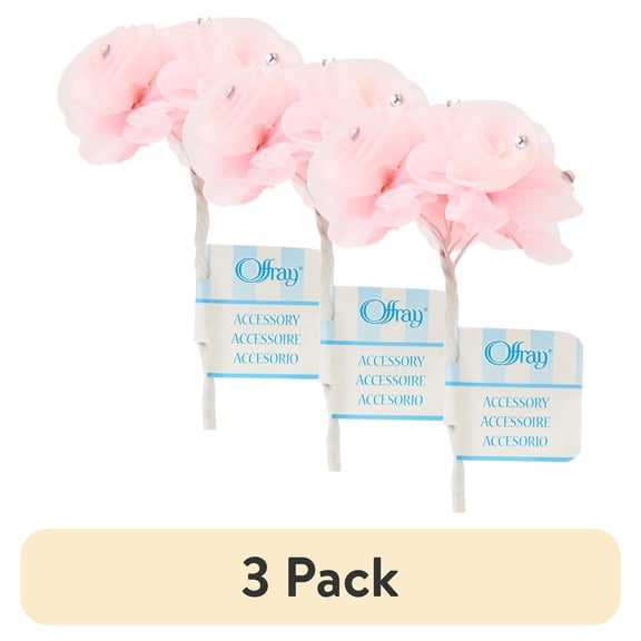 (3 pack) Offray Pink 6 Small Sheer with Gem Center Flower Cluster features a wire that allows for easy fastening to headbands, hair clips and other crafts, 1 Each