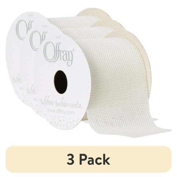 (3 pack) Offray Ribbon, Antique White 2 1/2 inch Burlap, Woven Ribbon, 9 feet