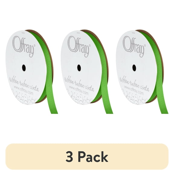 (3 pack) Offray Ribbon, Apple Green 3/8 inch Grosgrain Polyester Ribbon, 18 feet