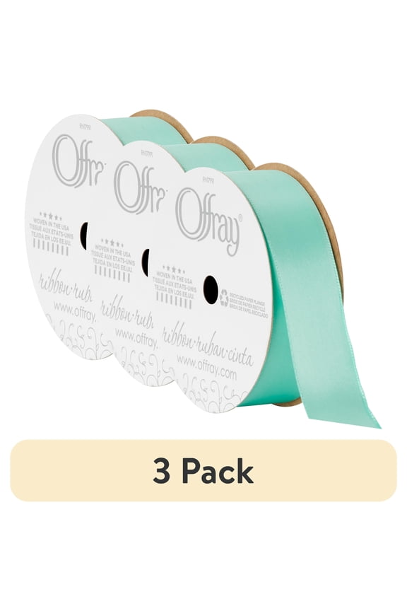 (3 pack) Offray Ribbon, Aqua Blue 7/8 inch Single Face Satin Polyester Ribbon, 18 feet