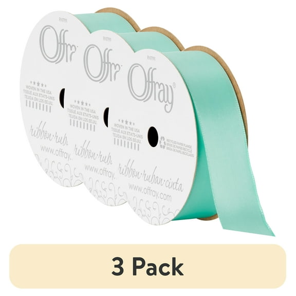 (3 pack) Offray Ribbon, Aqua Blue 7/8 inch Single Face Satin Polyester Ribbon, 18 feet