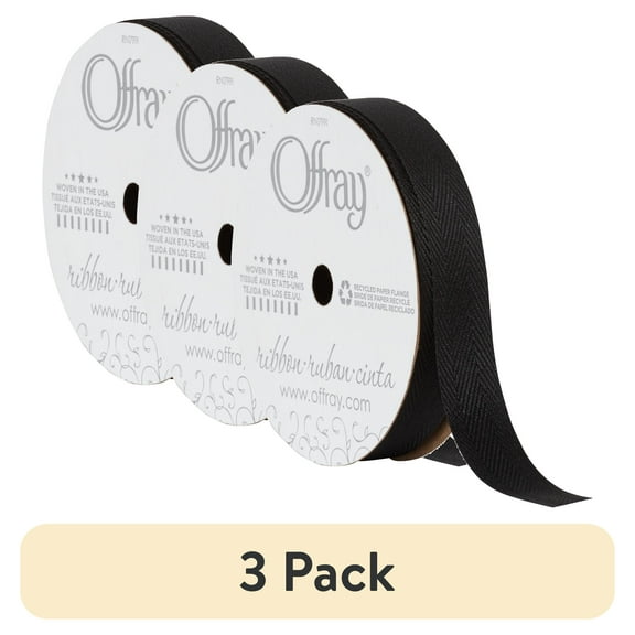(3 pack) Offray Ribbon, Black 5/8 inch Twill Ribbon, 9 feet