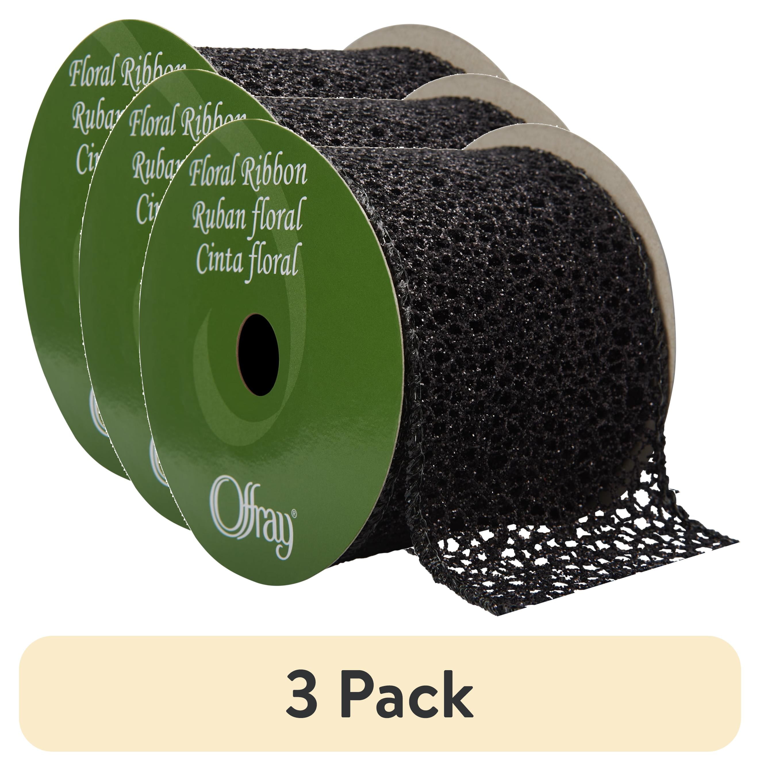 (3 pack) Offray Ribbon, Black Glitz 2 1/2 inch Polyester Ribbon, 9 feet