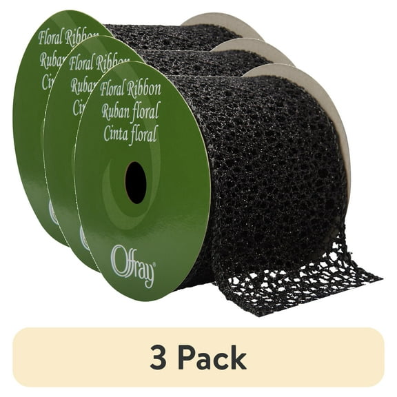 (3 pack) Offray Ribbon, Black Glitz 2 1/2 inch Polyester Ribbon, 9 feet