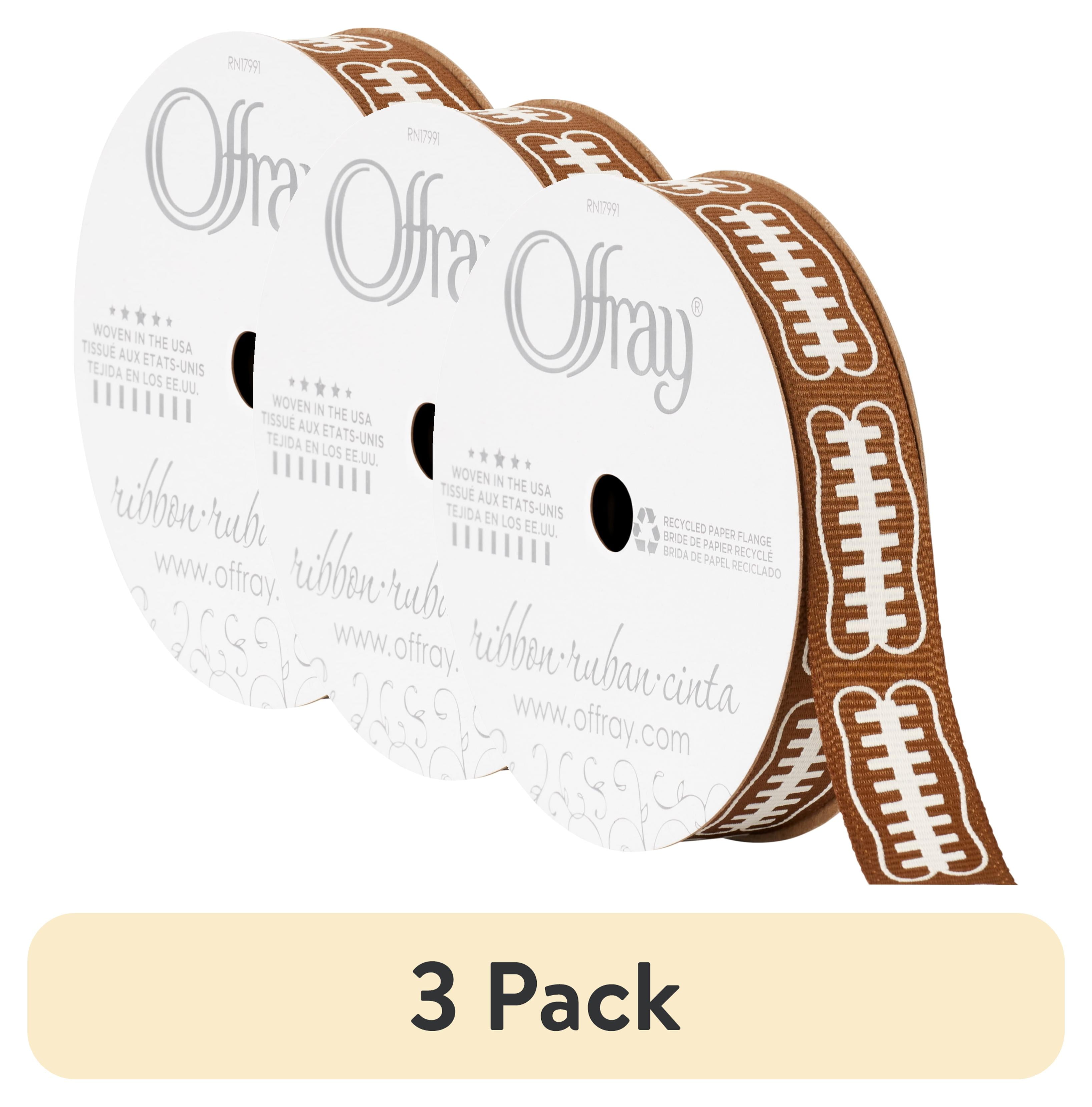 (3 pack) Offray Ribbon, Brown 5/8 inch Football Grosgrain Ribbon, 9 feet