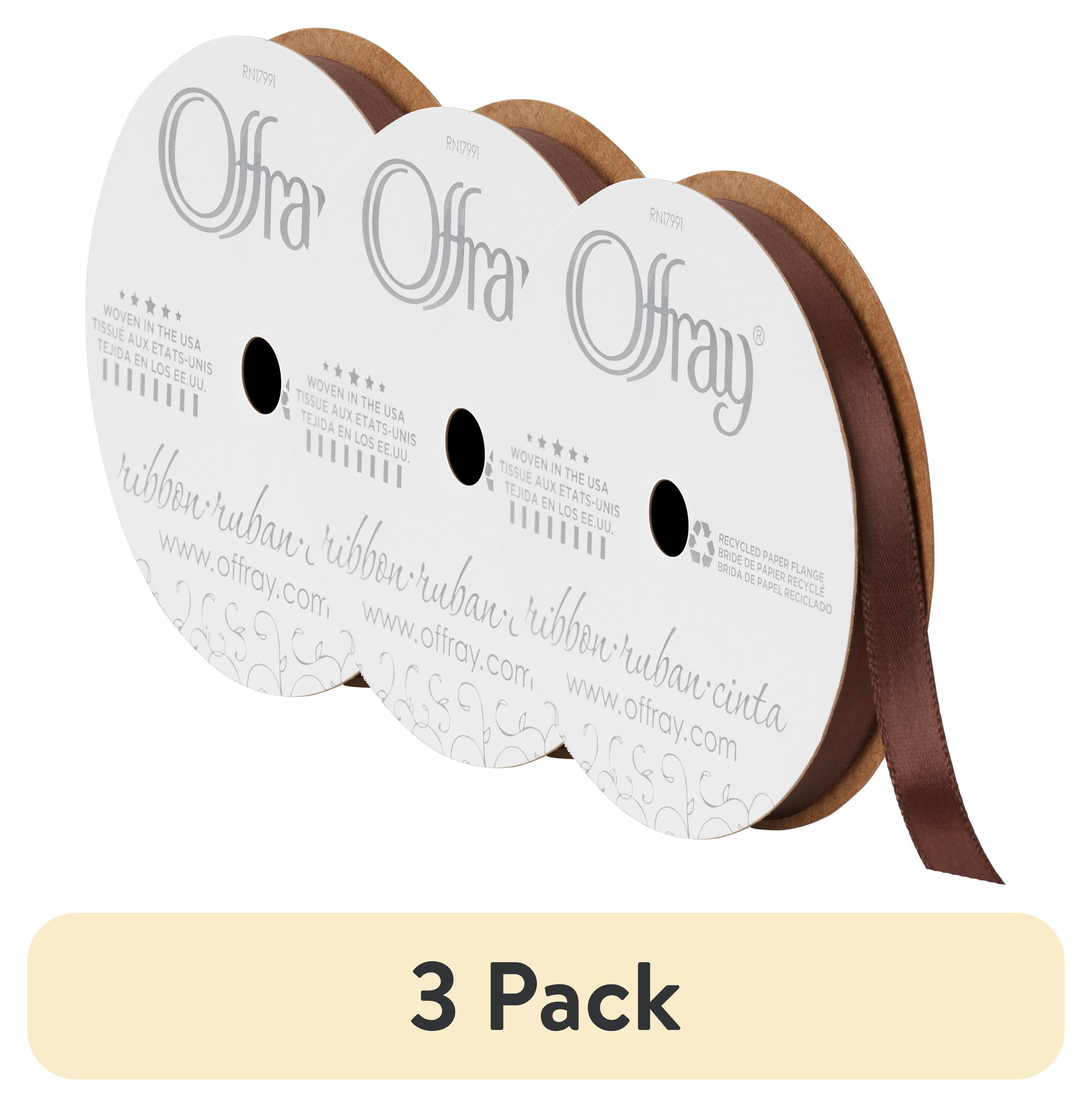(3 pack) Offray Ribbon Brown Polyester Ribbon, 3.25" x 0.37"