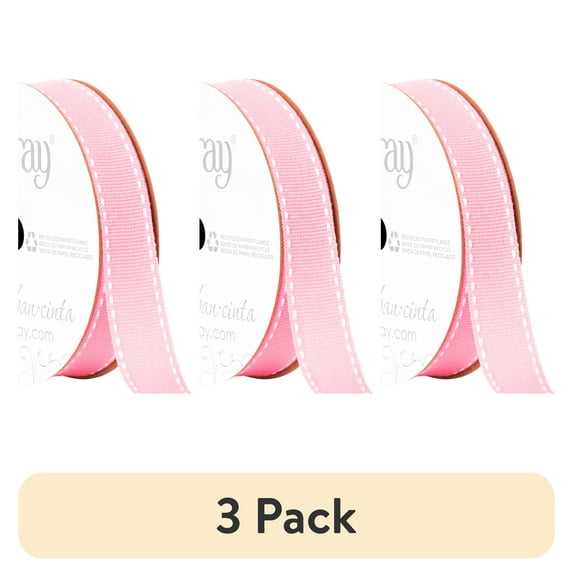 (3 pack) Offray Ribbon, Carnation Pink 5/8 inch Grosgrain Polyester Ribbon, 9 feet