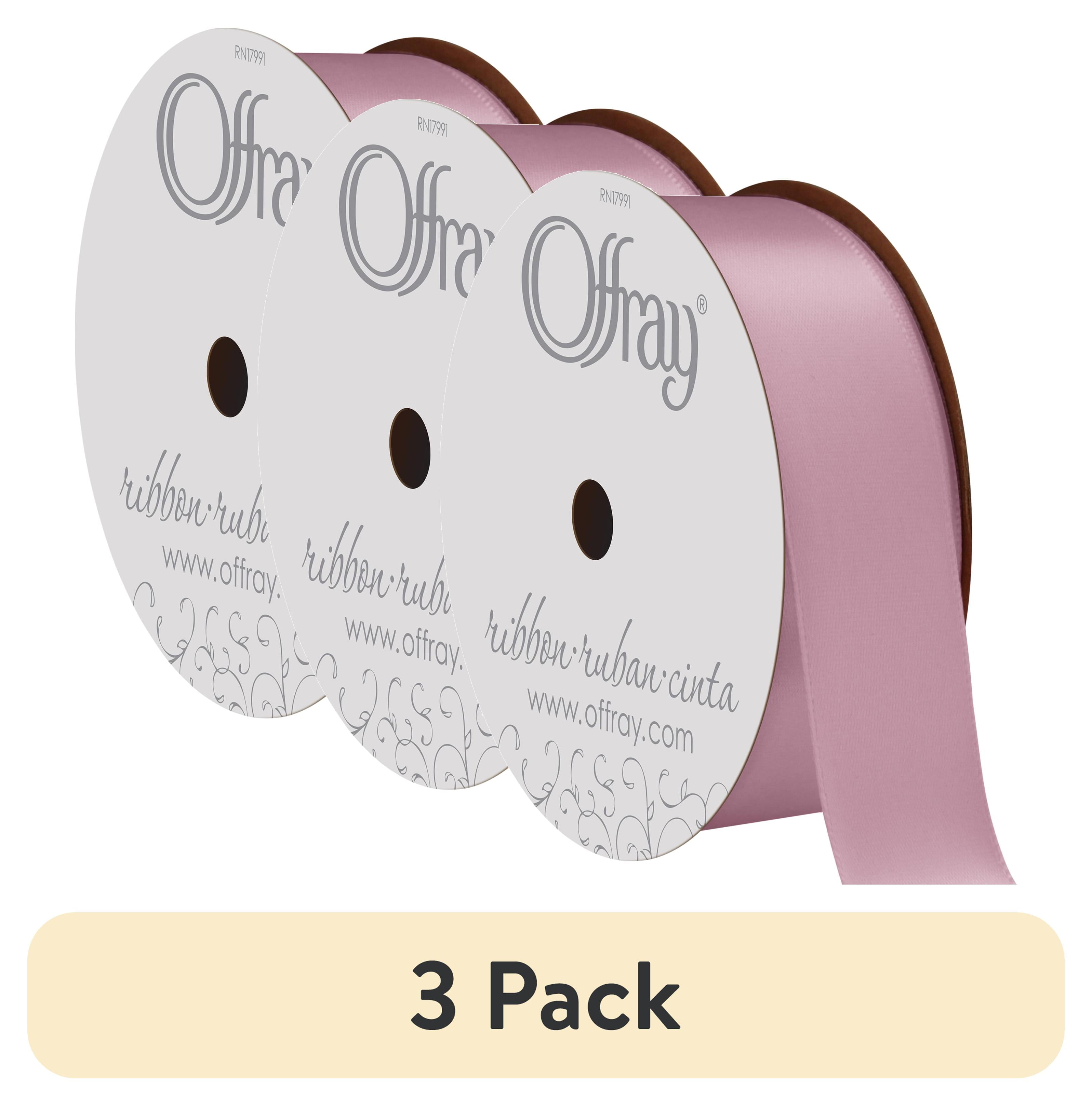 (3 pack) Offray Ribbon, Chateau Rose Pink 1 1/2 inch Double Face Satin Polyester Ribbon, 12 feet
