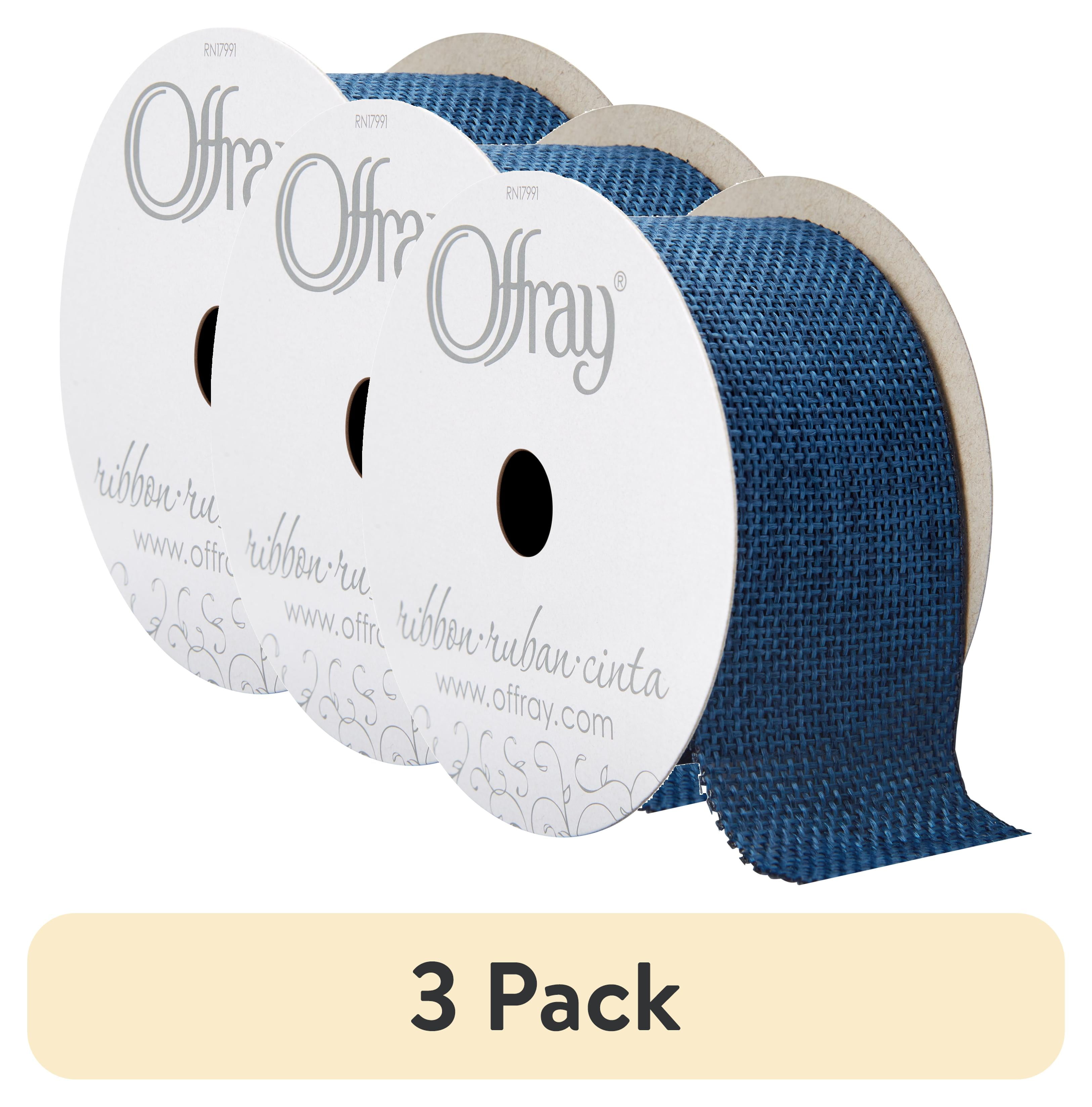 (1 pack) Offray Ribbon, Denim Blue 1 1/2 inch Woven Burlap Woven Ribbon, 9 feet