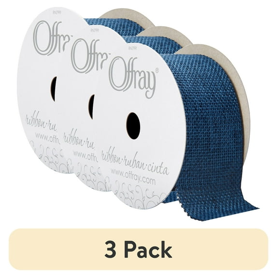 (1 pack) Offray Ribbon, Denim Blue 1 1/2 inch Woven Burlap Woven Ribbon, 9 feet