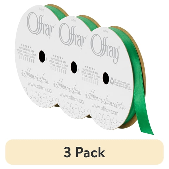 (3 pack) Offray Ribbon, Emerald Green 3/8 inch Single Face Satin Polyester Ribbon for Sewing, Crafts, and Gifting, 18 feet, 1 Each