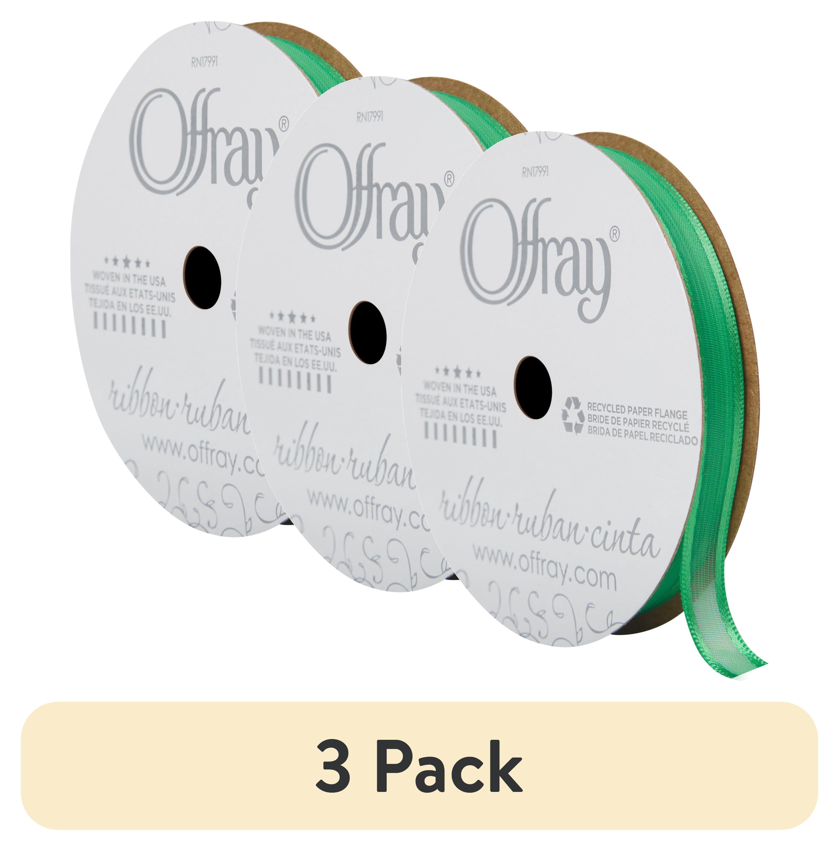 (3 pack) Offray Ribbon, Emerald Green 5/16 inch Sheer Ribbon, 9 feet