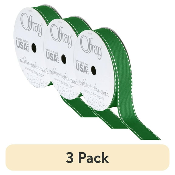 (3 pack) Offray Ribbon, Emerald Green 5/8 inch Side Stitch Grosgrain Polyester Ribbon, 9 feet