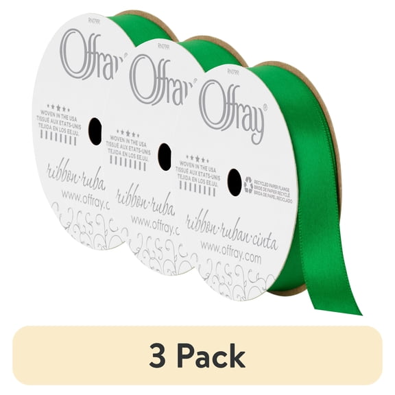 (3 pack) Offray Ribbon, Emerald Green 5/8 inch Single Face Satin Polyester Ribbon, 18 feet