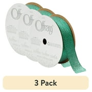 (3 pack) Offray Ribbon, Emerald Green 7/8 inch Galena Metallic Ribbon, 9 feet