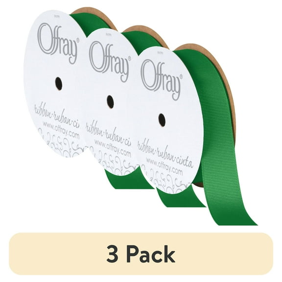 (3 pack) Offray Ribbon, Emerald Green 7/8 inch Grosgrain Polyester Ribbon, 18 feet