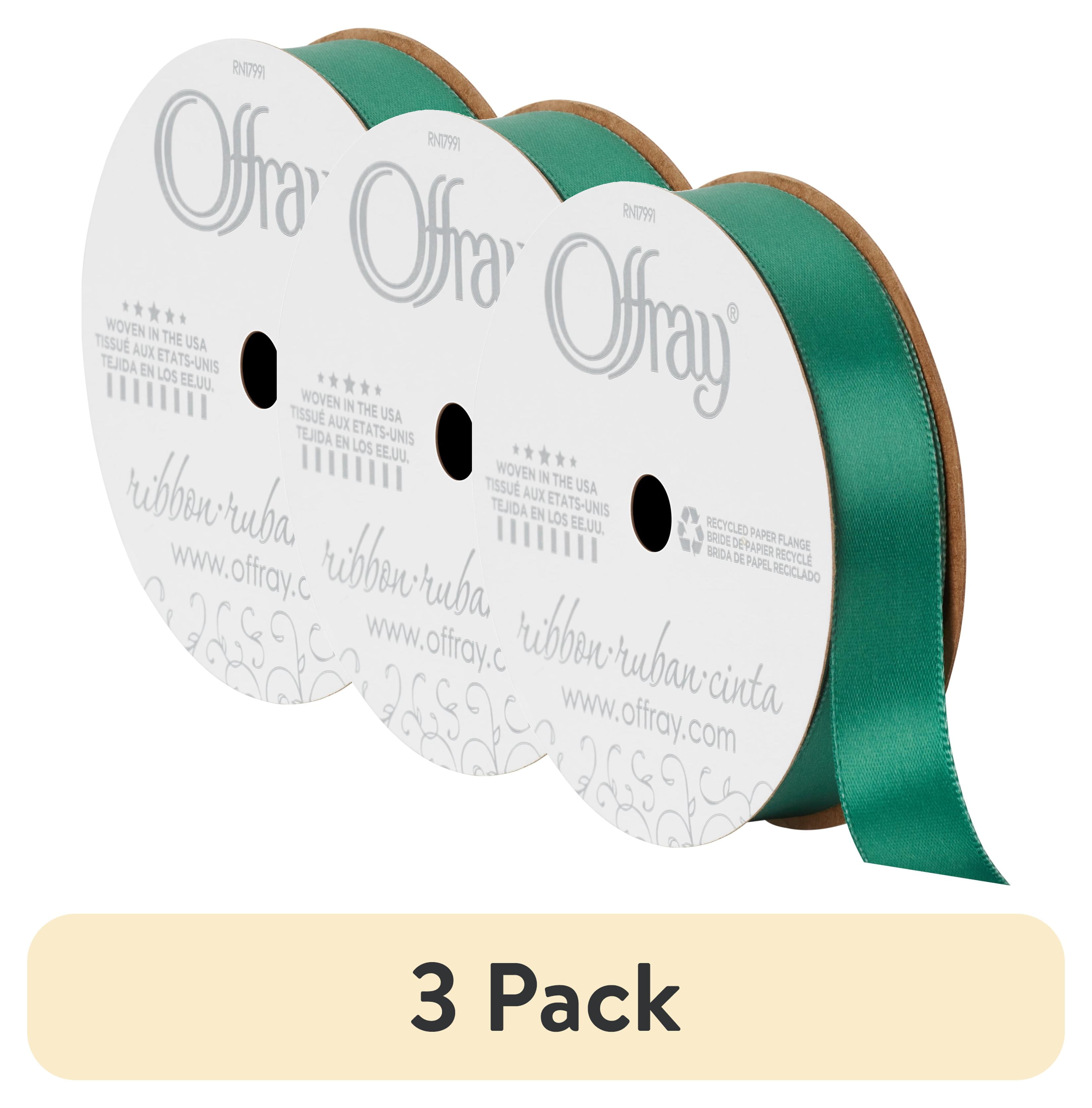 (3 pack) Offray Ribbon, Forest Green 5/8 inch Single Face Satin Polyester Ribbon, 18 feet