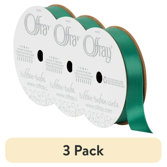 (3 pack) Offray Ribbon, Forest Green 5/8 inch Single Face Satin Polyester Ribbon, 18 feet