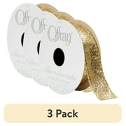 (3 pack) Offray Ribbon, Gold 7/8 inch Wired Edge Metallic Ribbon, 9 feet