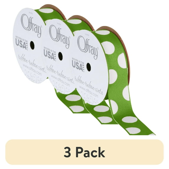 (3 pack) Offray Ribbon Green Polyester Ribbon, 3.1" x 3.1"