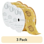 (3 pack) Offray Ribbon, Ivory 1 1/2 inch Sunflower Woven Ribbon for Sewing, Crafts, and Gifting, 9 feet, 1 Each