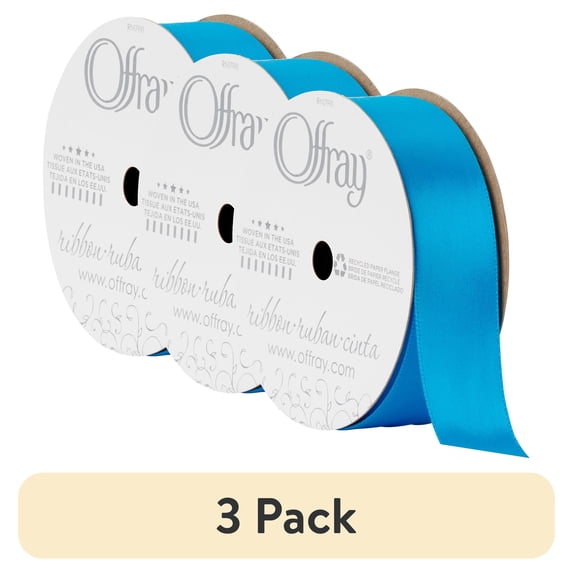 (3 pack) Offray Ribbon, Lagoon Blue 7/8 inch Single Face Satin Polyester Ribbon, 18 feet