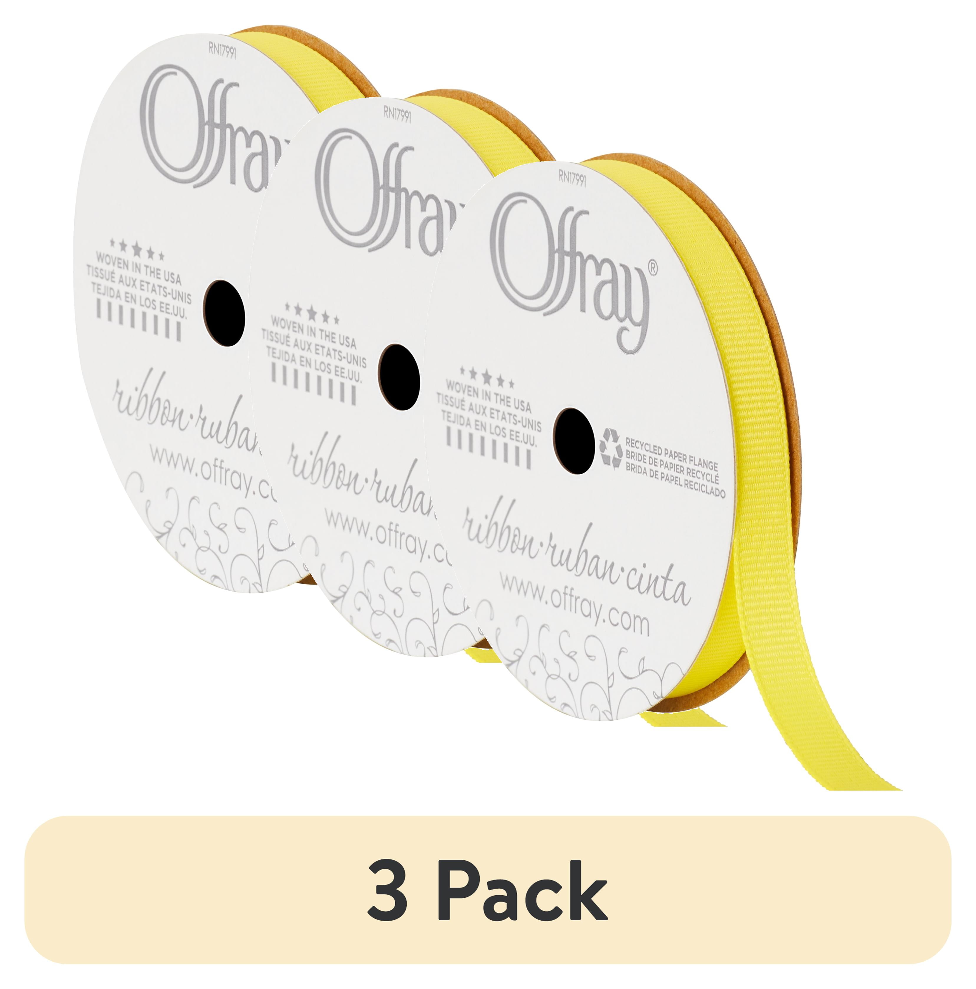 (3 pack) Offray Ribbon, Lemon Yellow 3/8 inch Grosgrain Polyester Ribbon for Sewing, Crafts, and Gifting, 18 feet, 1 Each