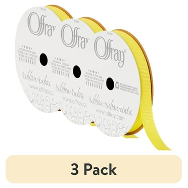 (3 pack) Offray Ribbon, Lemon Yellow 3/8 inch Grosgrain Polyester Ribbon for Sewing, Crafts, and Gifting, 18 feet, 1 Each
