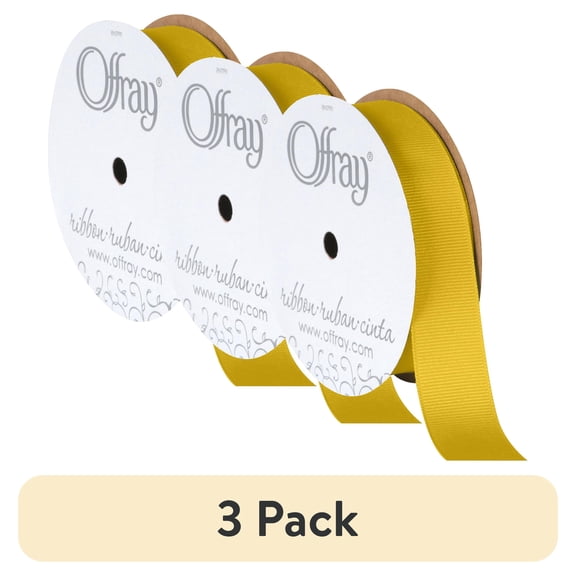 (3 pack) Offray Ribbon, Lemon Yellow 7/8 inch Grosgrain Polyester Ribbon, 18 feet