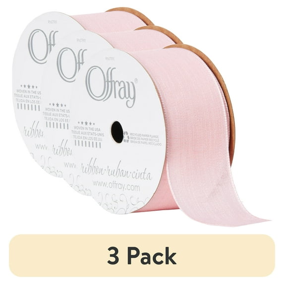 (3 pack) Offray Ribbon, Light Pink 1 1/2 inch Woven Ribbon, 9 feet