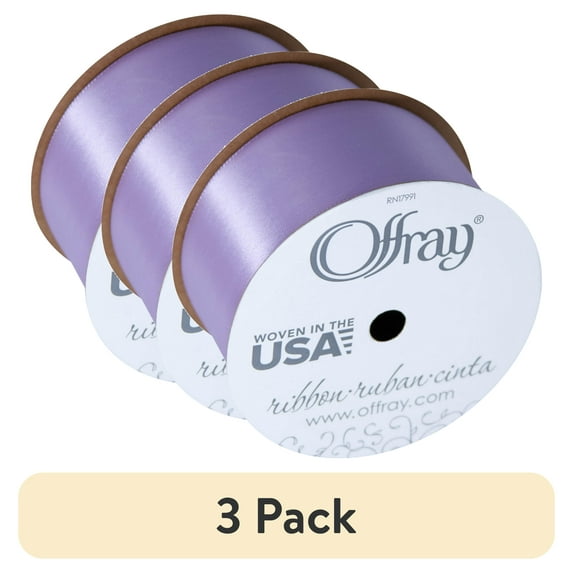 (3 pack) Offray Ribbon, Lt Orchid Purple 1 1/2 inch Single Face Satin Polyester Ribbon, 12 feet