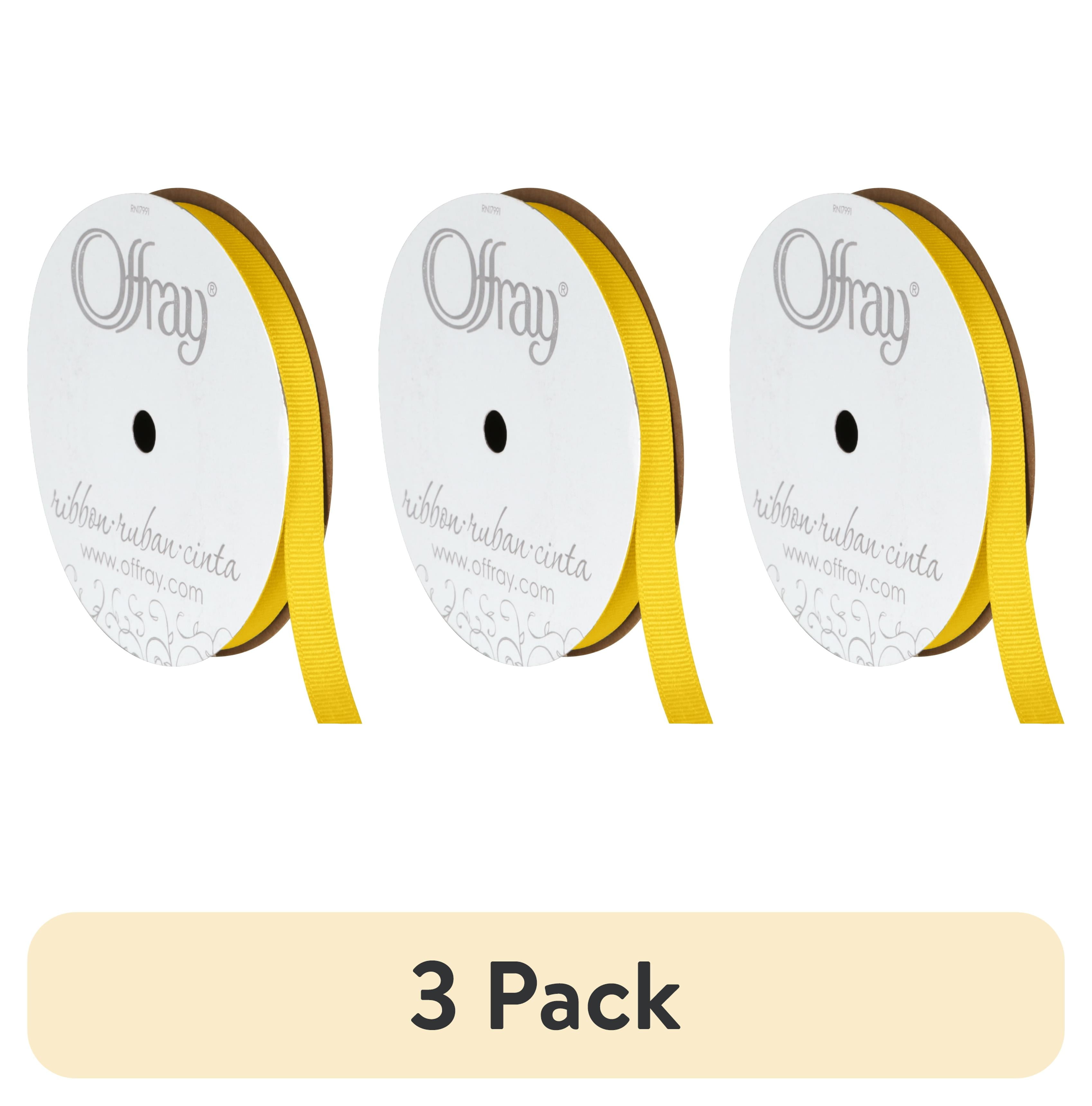 (3 pack) Offray Ribbon, Maize Yellow 3/8 inch Grosgrain Polyester Ribbon, 18 feet