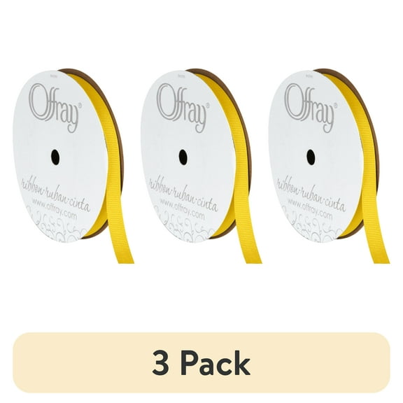 (3 pack) Offray Ribbon, Maize Yellow 3/8 inch Grosgrain Polyester Ribbon, 18 feet