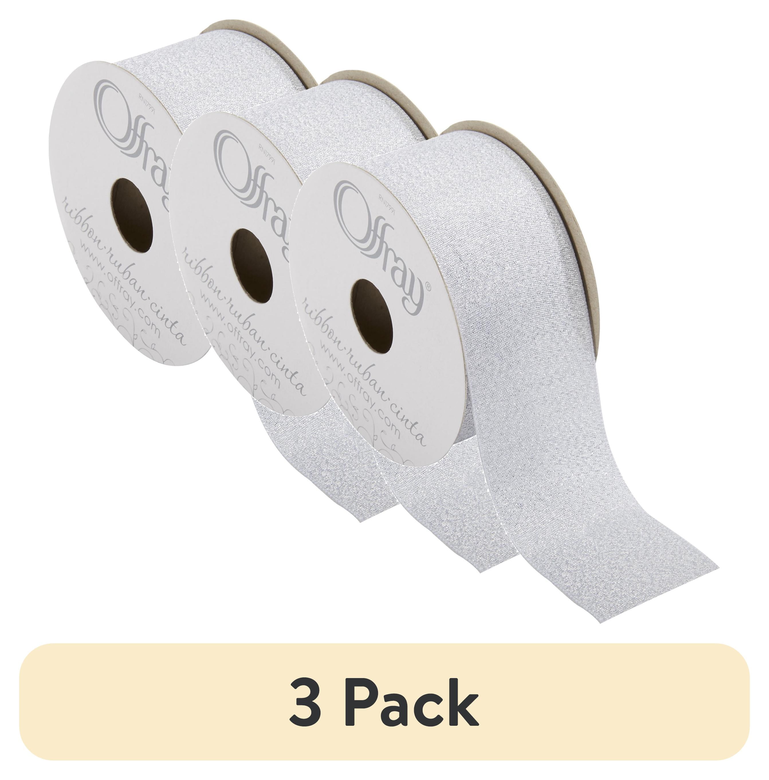(3 pack) Offray Ribbon, Metallic Silver 1 1/2 inch Polyester Ribbon, 9 feet