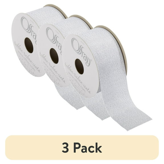 (3 pack) Offray Ribbon, Metallic Silver 1 1/2 inch Polyester Ribbon, 9 feet