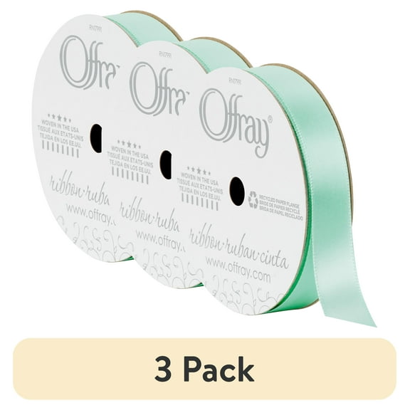 (3 pack) Offray Ribbon, Mint Green 5/8 inch Single Face Satin Polyester Ribbon, 18 feet