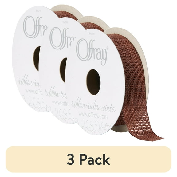 (3 pack) Offray ribbon, mudpie brown 7/8 inch woven burlap woven ribbon, 9 feet, 1 each