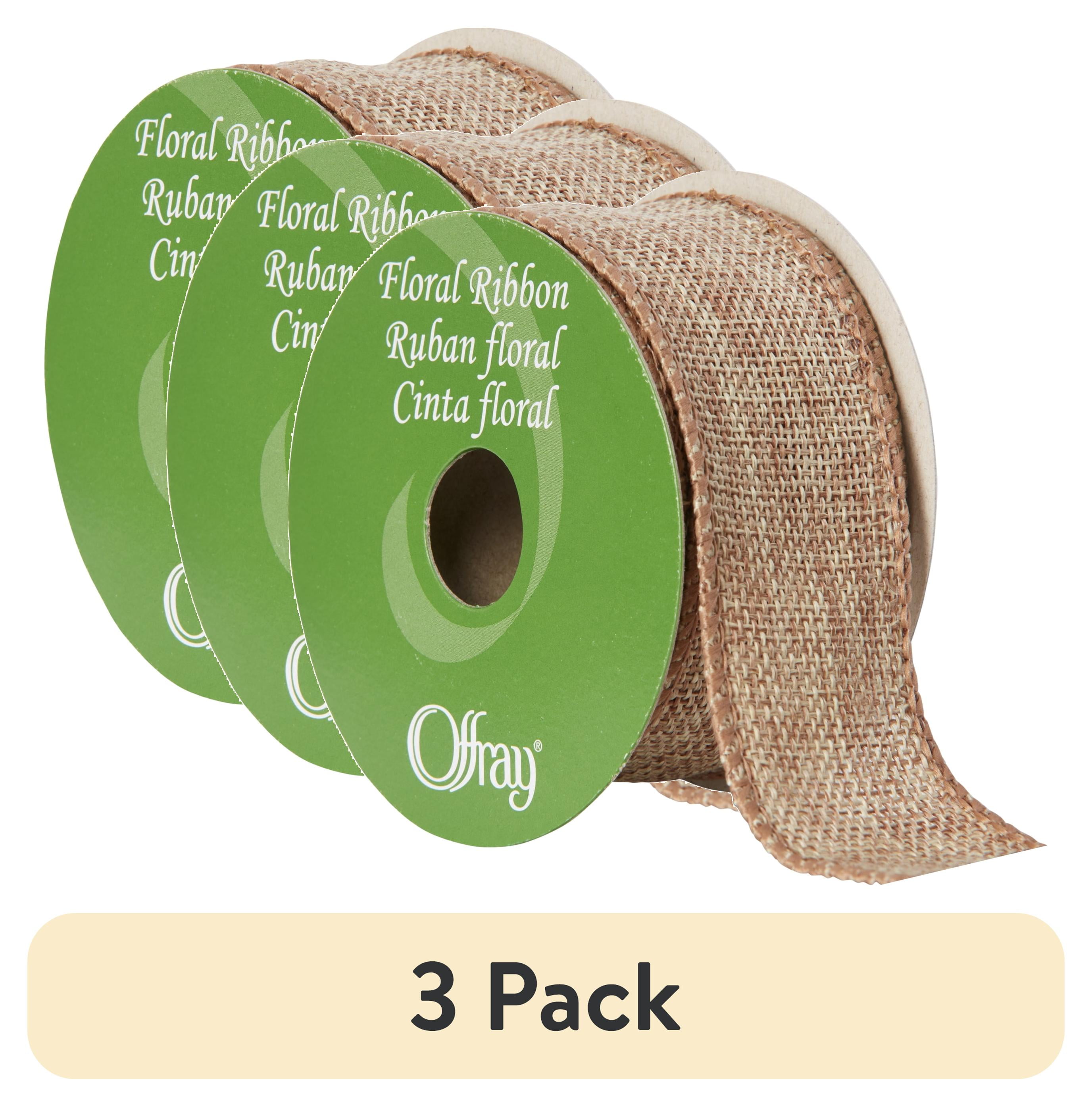 (3 pack) Offray Ribbon, Natural 1 1/2 inch Wired Linen-Look Ribbon, 12 feet