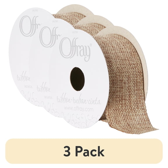 (3 pack) Offray Ribbon, Natural 1 1/2 inch Woven Burlap Ribbon, 9 feet