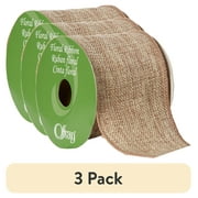 (3 pack) Offray Ribbon, Natural 2 1/2 inch Wired Linen-Look Ribbon for Floral, Crafts, and Decor, 12 feet, 1 Each