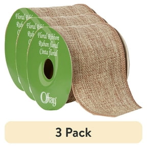 (3 pack) Offray Ribbon, Natural 2 1/2 inch Wired Linen-Look Ribbon for Floral, Crafts, and Decor, 12 feet, 1 Each