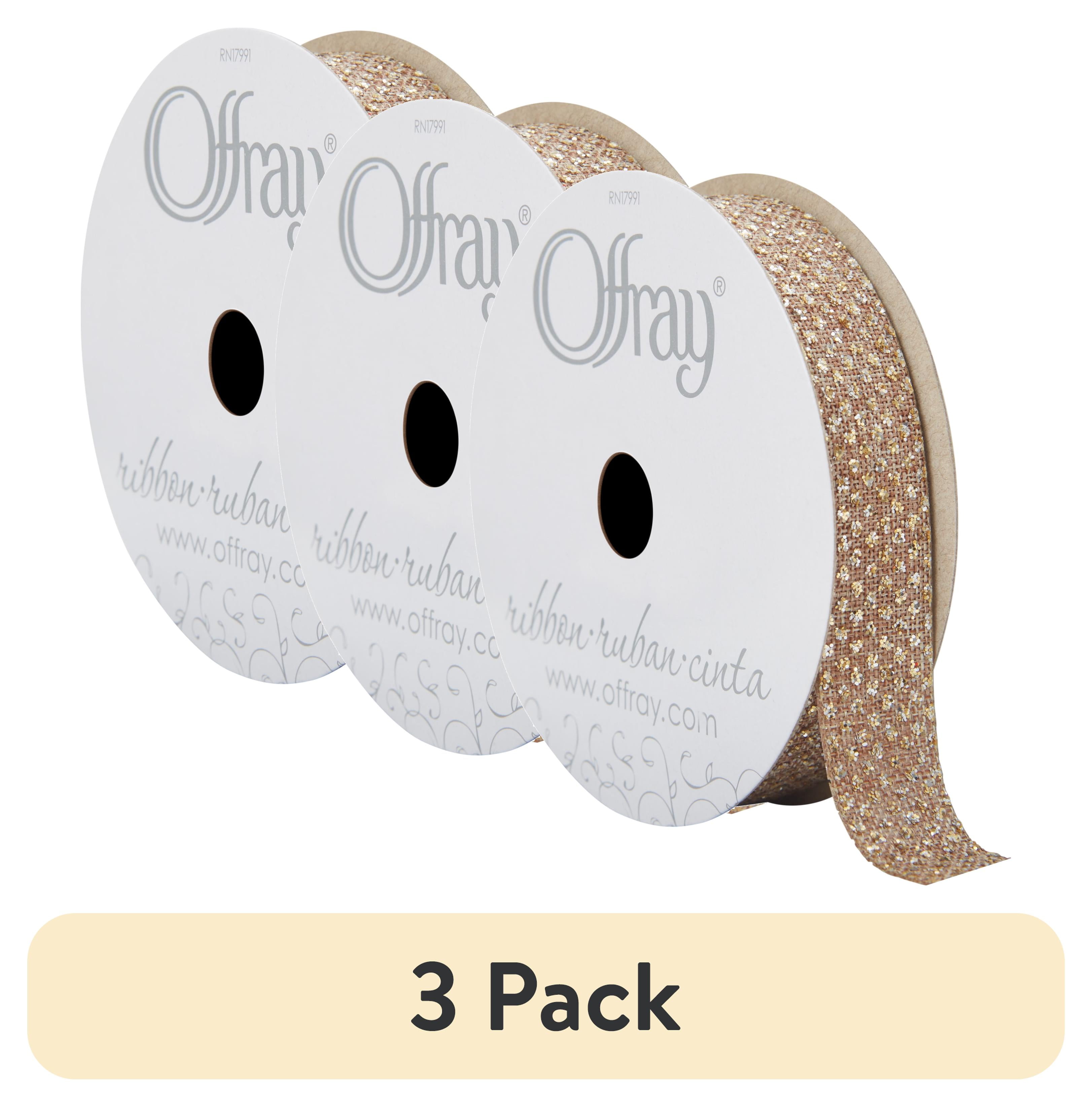 (3 pack) Offray Ribbon, Natural 5/8 inch LinenLook Ribbon, 9 feet